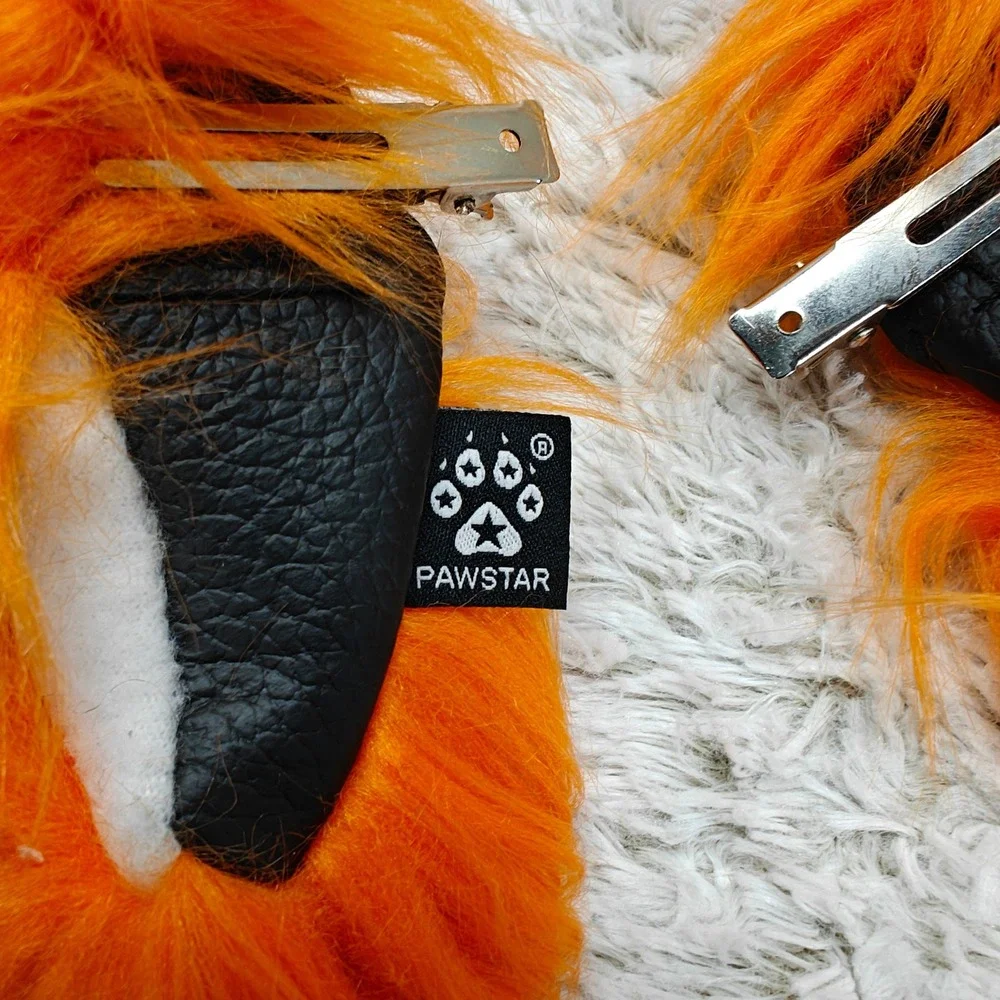 PawStar Faux Fur Fox‎ Ear Hair Clips Orange Black Cosplay Furry Anime Convention